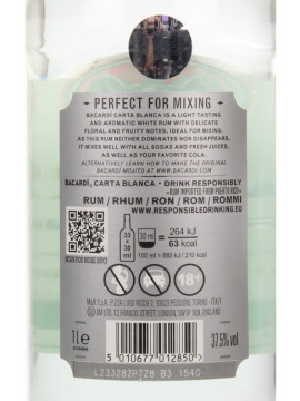 Rum Bacardi Carta Blanca 1L 37.5