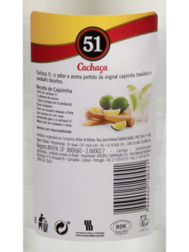 Aguardente Cana Cachaça 51 0.70 Lº